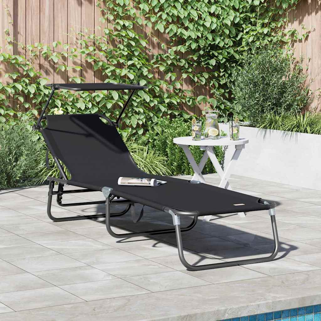 Folding Sun Lounger Folding Black 56 x 190 x 81cm Fabric